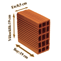 Çetin Tuğla - 8,5'luk Yatay Delikli Tuğla - 190 x 85 x 190 mm Ebatlarında Yatay Delikli Tuğla
