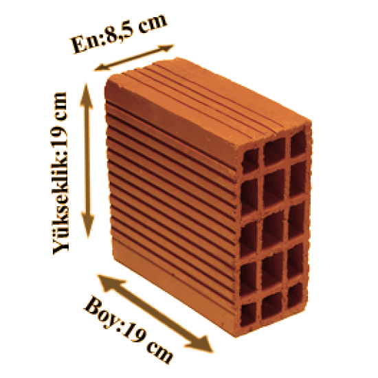 Çetin Tuğla - 8,5'luk Yatay Delikli Tuğla - 190 x 85 x 190 mm Ebatlarında Yatay Delikli Tuğla