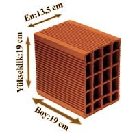 Çetin Tuğla - 13,5'luk Tuğla - 190 x 135 x 190 mm Ebatlarında Yatay Delikli Tuğla