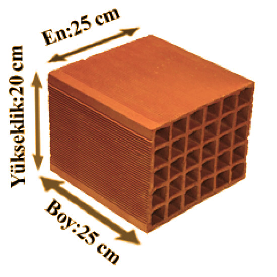 Çetin Tuğla - 25'lik Tuğla - 250 x 250 x 200 mm Ebatlarında Yatay Delikli Tuğla