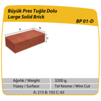 Çenesizler Toprak - Kiremit Tuğla - Büyük Pres Dolu Tuğla - 215 x 102 x 65 mm Ebatlarında Pres Tuğla