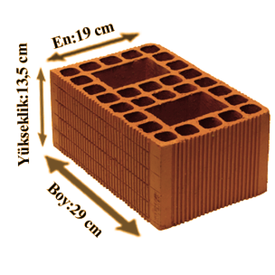 Çetin Tuğla - Büyük Yığma Tuğla - 290 x 190 x 135 mm Ebatlarında Düşey Delikli Tuğla