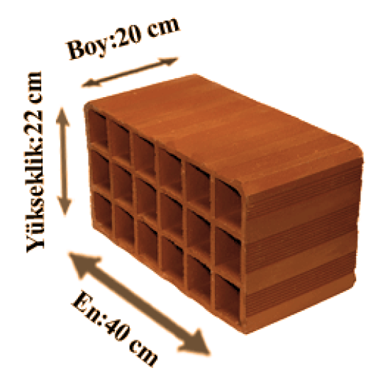 Çetin Tuğla - 22'lik Asmolen Tuğla - 220 x 200 x 400 mm Ebatlarında Asmolen Dolgu Tuğlası