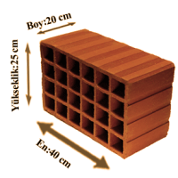 Çetin Tuğla - 25'lik Asmolen Tuğla - 250 x 200 x 400 mm Ebatlarında Asmolen Dolgu Tuğlası