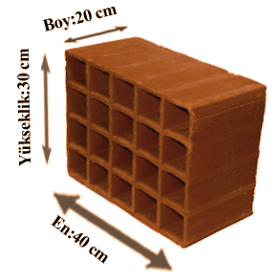 Çetin Tuğla - 30'luk Asmolen Tuğla - 300 x 200 x 400 mm Ebatlarında Asmolen Dolgu Tuğlası