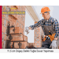 115 mm Kalınlığında W Sınıfı Düşey Delikli Tuğlalarla Duvar Örülmesi Malzeme Dahil Yapılması Fiyatı