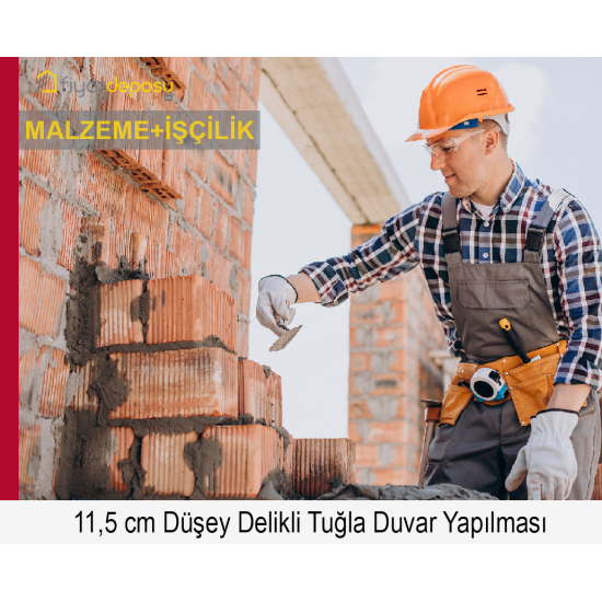 115 mm Kalınlığında Düşey Delikli Tuğla (240 x 115 x 235 mm) ile Duvar Yapılması (W Sınıfı, 600 - 800 kg/m³) (Malzeme Dahil Yapılması Fiyatı)