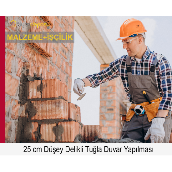 250 mm Kalınlığında Düşey Delikli Tuğla (240 x 250 x 235 mm) ile Duvar Yapılması (W Sınıfı, 600 - 800 kg/m³) (Malzeme Dahil Yapılması Fiyatı)