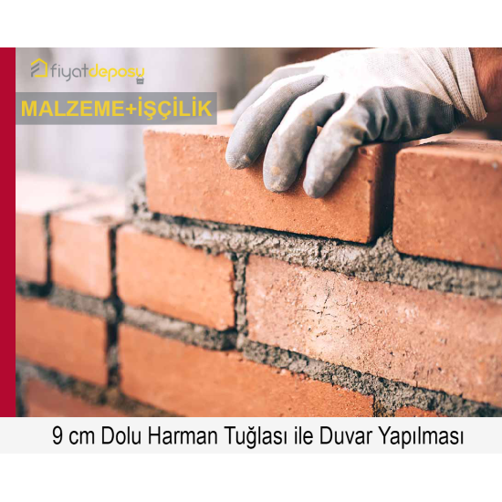 90 mm Kalınlığında Dolu Harman Tuğlası (190 x 90 x 50 mm) ile Duvar Yapılması (Malzeme Dahil Yapılması Fiyatı)