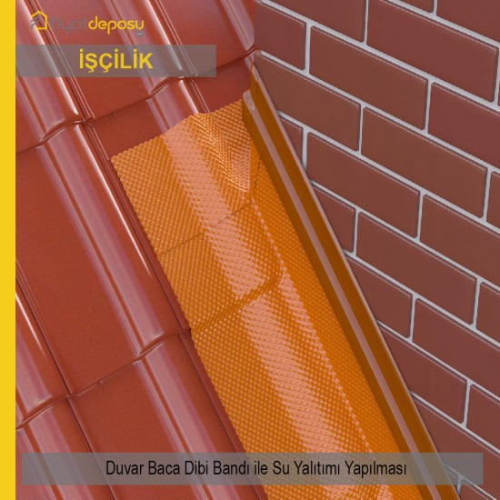 Duvar Baca Dibi Bandı ile Duvar, Baca Dibi vb. Yerlerde Su Yalıtımı Malzemesi Hariç İşçilik Yapılması - 25-40 cm ve Arası Genişlikte, Alüminyum ile Güçlendirilmiş, Polibitülen / Vulkanize Termoplastik (TPV) Kaplı, Kendinden Yapışkanlı, UV Dayanımlı