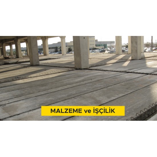 20 cm kalınlığında önyapımlı, öngerilmeli, boşluklu, taşıyıcı beton döşeme elemanları ile döşeme yapılması. (Malzeme Dahil)