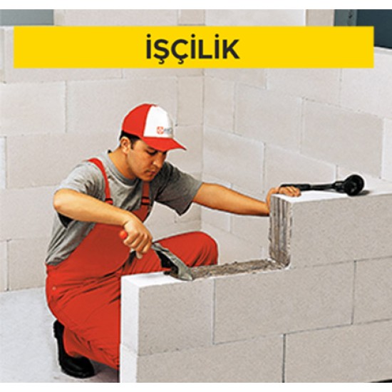 20 cm kalınlığındaki techizatsız gazbeton duvar blokları ile duvar yapılması (gazbeton tutkalı ile) (≥ 2,00 N/mm² ve 350 kg/m³) (Malzeme Hariç) (İşçilik)