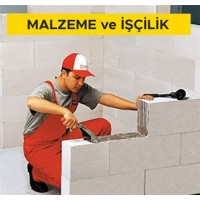 15 cm kalınlığındaki techizatsız gazbeton duvar blokları ile duvar yapılması (gazbeton tutkalı ile) (2,50 N/mm² ve 400 kg/m³) (Malzeme Dahil)