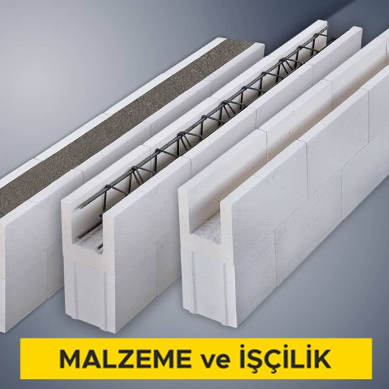 12,5 cm kalınlığındaki teçhizatlı gazbeton lento temini ve yerine konulması (3,50 N/mm² ve 500 kg/m³) (Malzeme Dahil)