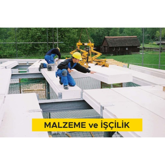 15 cm kalınlığındaki teçhizatlı gazbeton döşeme elemanları ile vinç kullanılarak taşıyıcı döşeme yapılması (5,00 N/mm² ve 600 kg/m³) (Malzeme Dahil)