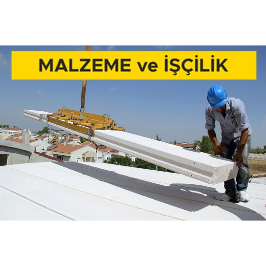 17,5 cm kalınlığındaki teçhizatlı gazbeton çatı elemanları ile vinç kullanılarak taşıyıcı çatı yapılması (5,00 N/mm² ve 600 kg/m³) (Malzeme Dahil)