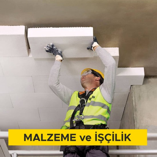 10 cm kalınlıkta gazbeton ısı yalıtım levhaları ile betonarme tavanlarda ısı yalıtımı yapılması (Sıvasız uygulama) (Malzeme Dahil)