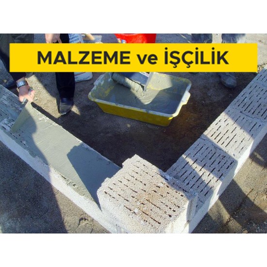 19 cm kalınlığındaki taşıyıcı olmayan bimsbeton duvar blokları ile duvar yapılması (bimsbeton tutkalı ile) (min. 1,50 N/mm² ve 600-900 kg/m³, 900 kg/m³ hariç) (Malzeme Dahil)