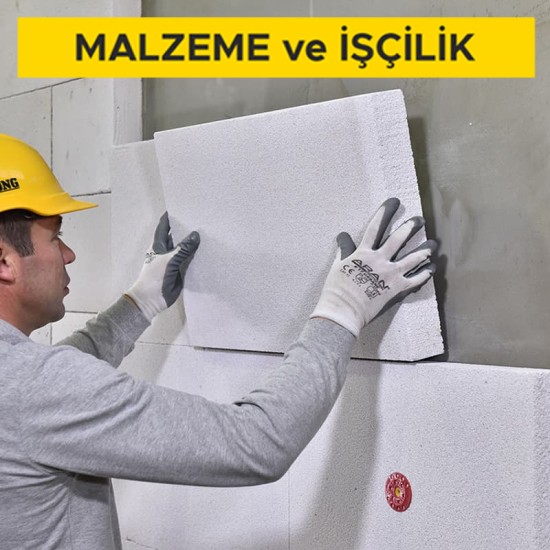 6 cm kalınlıkta gazbeton ısı yalıtım levhası ile dış duvarlarda dıştan ısı yalıtımı ve üzerine gazbeton ısı yalıtım levha sıvası yapılması (Mantolama) (Malzeme Dahil)