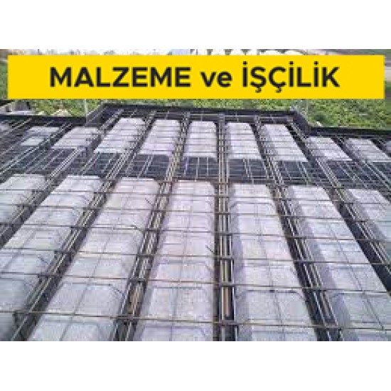 32 cm yüksekliğindeki bimsbeton asmolen blokları ile asmolen döşeme yapılması (min. 400 kg/m³) (Malzeme Dahil)