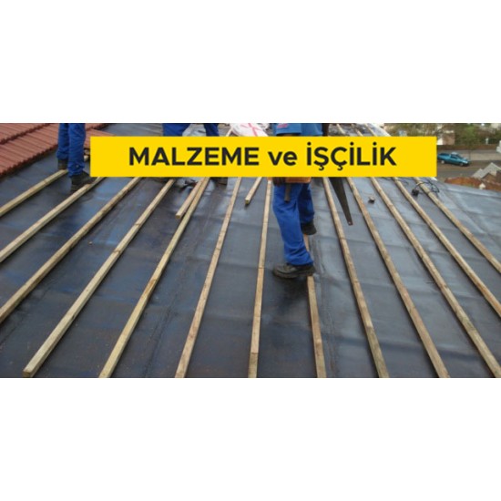 Eğimli çatılarda, çatı örtüsü altına, 3 mm kalınlıkta plastomer esaslı, polyester keçe taşıyıcılı polimer bitümlü örtü (-5 °C soğukta bükülmeli) ile su yalıtımı yapılması (Malzeme Dahil)