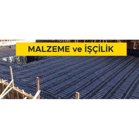 3 mm kalınlıkta plastomer esaslı (-10 °C soğukta bükülmeli) cam tülü taşıyıcılı ve 3,3 mm kalınlıkta plastomer esaslı (-10 °C soğukta bükülmeli) polyester keçe taşıyıcılı bir yüzü mineral kaplı polimer bitümlü örtüler ile iki kat (Malzeme Dahil)