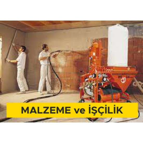 Hazır makine sıvası ile tavanlara tek kat alçı sıva yapılması (15mm kalınlık) (Malzeme Dahil)