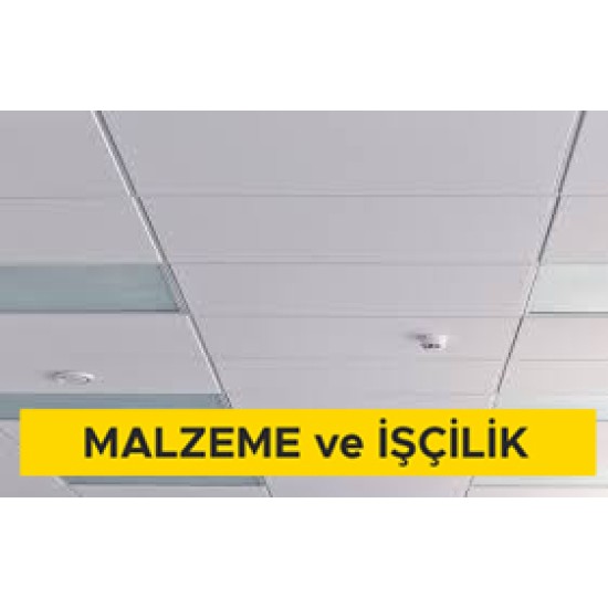 30x30cm ebadında 0,70mm kalınlığında minimum 20 mikron elektrostatik toz boyalı (polyester esaslı) deliksiz alüminyum plakadan (EN AW 3000 SERISI) sarkmalı sistem asma tavan yapılması (Malzeme Dahil)