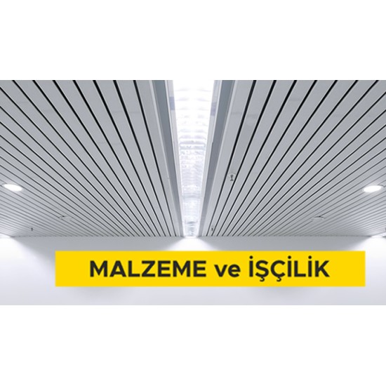 85 mm eninde 0,70 mm kalınlığında minimum 20 mikron polyester esaslı rulo boyama sistemi ile boyanmış delikli alüminyum lameller ile 20 mm derz çıtalı asma tavan yapılması (Malzeme Dahil)