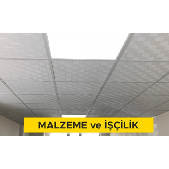 60 x 60 cm ebatlarında sert PVC den yapılmış her renk ve desende asma tavan karoları ile asma tavan yapılması (Malzeme Dahil)