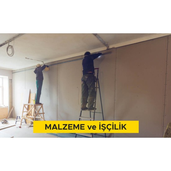 Alçı levha ile tek iskeletli giydirme duvar yapılması (Tek Tavan C 60 profil - 60 cm aks aralığı) (15 mm tek kat yangına dayanımı artırılmış alçı levha ile) (Malzeme Dahil)