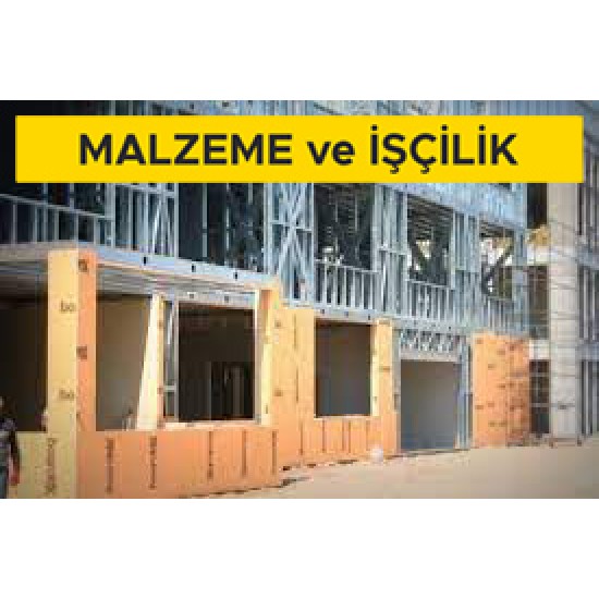 Her iki yüzü cam elyaf şilte kaplı, lifler ile güçlendirilmiş alçı levhalar ile tek iskeletli dış cephe duvarı yapılması ( Tek Duvar C 100 profili-60 cm aks aralığı) (dış yüzeyde tek kat 12,5 mm cam elyaf şilte kaplı levha, iç yüzünde (Malzeme Dahil)