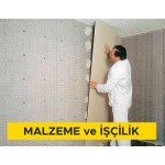 Alçı levhalar ile yapıştırma yöntemiyle giydirme duvar yapılması (12,5mm tek kat su emme oranı azaltılmış, yangına dayanımı artırılmış alçı levha ile) (Malzeme Dahil)
