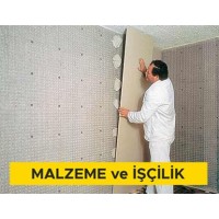 Alçı levhalar ile yapıştırma yöntemiyle giydirme duvar yapılması (12,5mm tek kat su emme oranı azaltılmış, yangına dayanımı artırılmış alçı levha ile) (Malzeme Dahil)