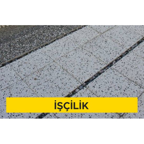 Washbeton yüzey işlemli terrazo karo ile dış mekan döşeme kaplaması yapılması (Kırılma Dayanımı Şartları (Sınıf 3) Eğilme dayanımı minimum 4,0 Mpa Aşınma direnç sınıfı (4-I), Yüzey alanı ? 1600 cm²) (Malzeme Hariç) (İşçilik)