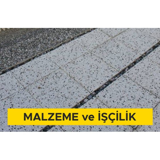 Washbeton yüzey işlemli terrazo karo ile dış mekan döşeme kaplaması yapılması (Kırılma Dayanımı Şartları (Sınıf 3) Eğilme dayanımı minimum 4,0 Mpa Aşınma direnç sınıfı (4-I), Yüzey alanı ? 1600 cm²) (Malzeme Dahil)