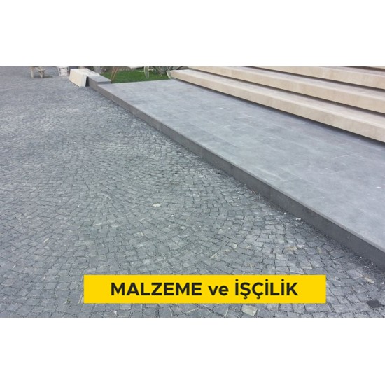 Bazalt plaklarla merdiven basamağı kaplaması yapılması (B:6 cm, R:4 cm) (Malzeme Dahil)