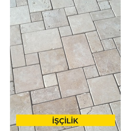 3 cm kalınlığında açık renkli traverten levha ile döşeme kaplaması yapılması (3cmx30-40-50cmxserbest boy) (honlu veya cilalı) (Malzeme Hariç) (İşçilik)