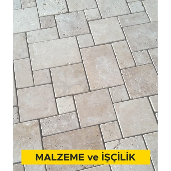 5 cm kalınlığında açık renkli traverten levha ile döşeme kaplaması yapılması (5cmx30-40-50cmxserbest boy) (honlu ve cilalı hariç her türlü yüzey işlemli) (Malzeme Dahil)