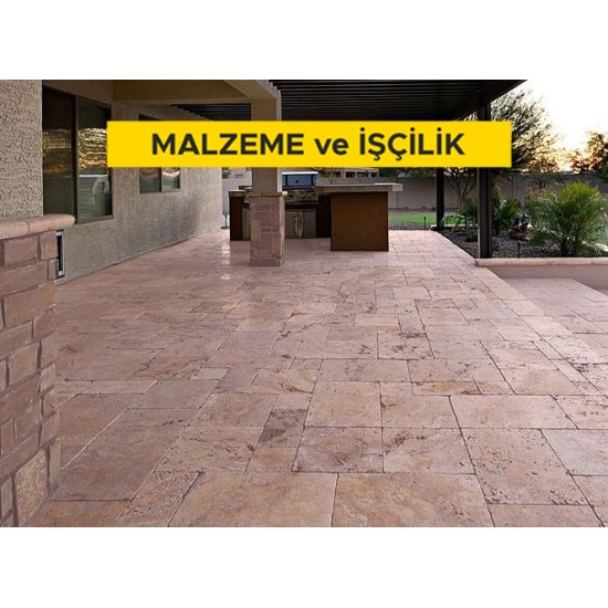 2 cm kalınlığında koyu renkli traverten levha ile döşeme kaplaması yapılması (2cmx30-40-50cmxserbest boy) (honlu ve cilalı hariç her türlü yüzey işlemli) (Malzeme Dahil)