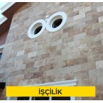 2 cm kalınlığında koyu renkli traverten levha ile duvar kaplaması yapılması (2cmx30-40-50cmxserbest boy) (honlu ve cilalı hariç her türlü yüzey işlemli) (Malzeme Hariç) (İşçilik)