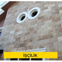 2 cm kalınlığında koyu renkli traverten levha ile duvar kaplaması yapılması (2cmx30-40-50cmxserbest boy) (honlu ve cilalı hariç her türlü yüzey işlemli) (Malzeme Hariç) (İşçilik)