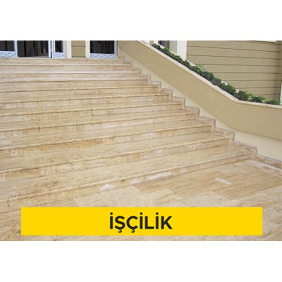 3 cm kalınlığında açık renkli traverten levha ile parapet yapılması (3cmx30-40- 50cmxserbest boy) (honlu veya cilalı) (Malzeme Hariç) (İşçilik)