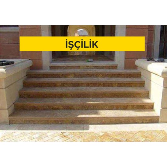 3 cm kalınlığında koyu renkli traverten levha ile parapet yapılması (3cmx30-40- 50cmxserbest boy) (honlu ve cilalı hariç her türlü yüzey işlemli) (Malzeme Hariç) (İşçilik)