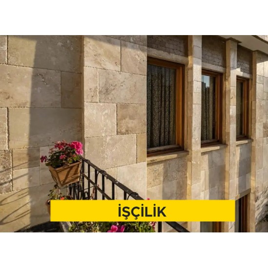 3 cm kalınlığında koyu renkli traverten levha ile dış denizlik yapılması (3cmx30- 40-50cmxserbest boy) (honlu ve cilalı hariç her türlü yüzey işlemli) (Malzeme Hariç) (İşçilik)