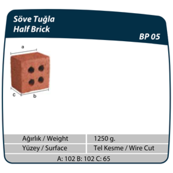Çenesizler Toprak - Kiremit Tuğla - Söve Tuğla - 102 x 102 x 65 mm Ebatlarında Pres Tuğla