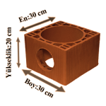 Çetin Tuğla - 30'luk Baca Tuğlası - 300 x 300 x 200 mm Ebatlarında Baca Tuğlası
