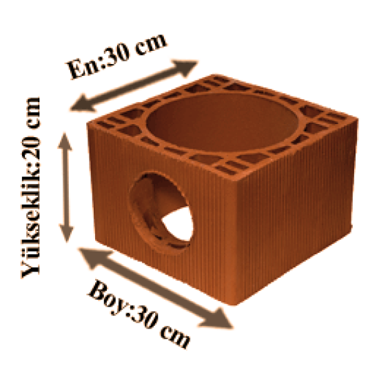 Çetin Tuğla - 30'luk Baca Tuğlası - 300 x 300 x 200 mm Ebatlarında Baca Tuğlası