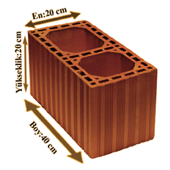 Çetin Tuğla - 400 x 200 x 200 mm Ebatlarında Çift Şönt Tuğlası