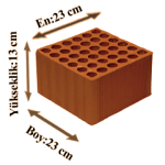 Çetin Tuğla - Yuvarlak Delikli Yığma Tuğla - 230 x 230 x 130 mm Ebatlarında Düşey Delikli Tuğla